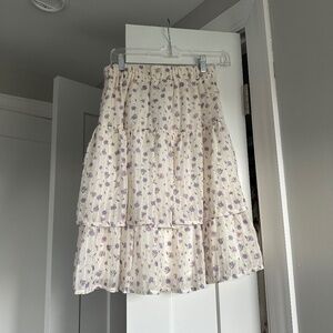 Girls Junees floral ruffle lavender midi skirt